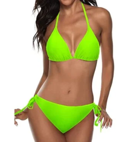 Flattering Halter Padded Top Bikini Sets For Women-Neon Green