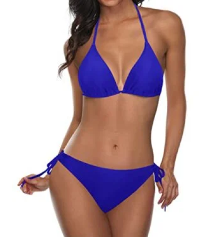 Sexy Triangle Bikini Set Halter Top And Tie Side Bottom 2 Piece Bikini Sets-Royal Blue