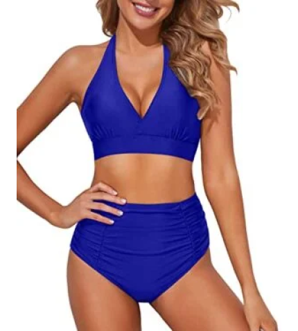 Sexy Two-Piece High Waisted Bikini Set Push Up For Women-Royal Blue