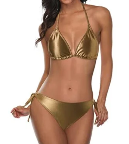 Women’s Halter Padded Triangle Bikini Two-Piece Bathing Suit with Tie Side Bottom