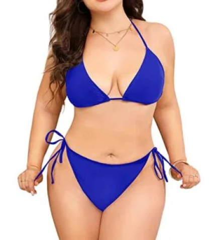 Adjustable Tie-Side Plus Size String Triangle Bikini For Women-Royal Blue