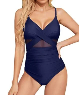 Cutout Mesh Front Cross One Piece Swimsuits for Women Push Up Swimwear