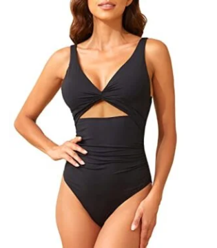 Cutout V Neck One Piece Swimsuits for Women Tummy Control Ruched Swimwear