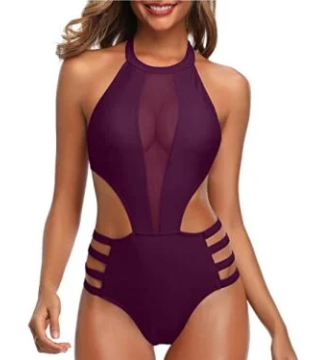 Flattering Mesh Swimsuit Sexy One Piece Bathing Suit For Women-Maroon